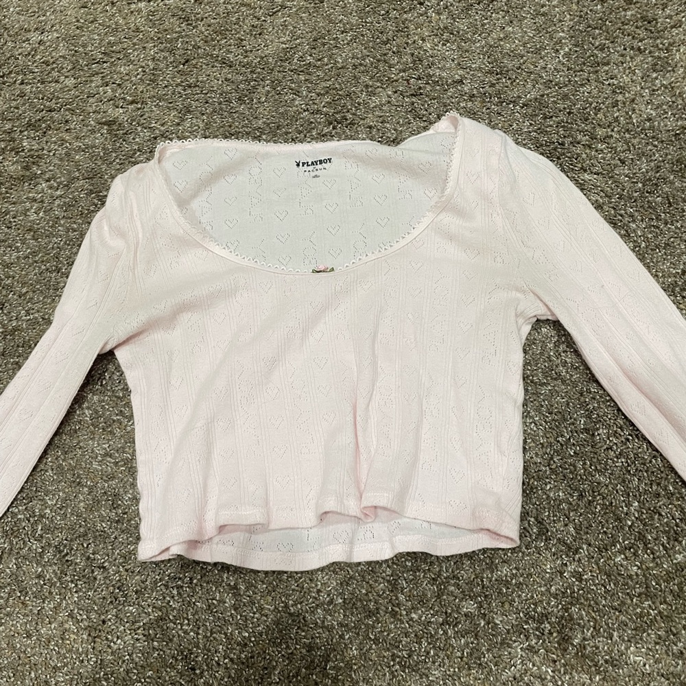 PLAYBOY Cream Fitted Crop Blouse 3/4 Sleeve